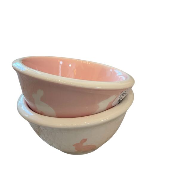 TERRAMOTO CERAMIC Pink & White Bunny Tidbit Bowls Set of 2 Easter Decor New - Picture 10 of 15